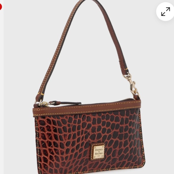 Dooney & Bourke Croc Embossed Leather Large Slim Wristlet Bag Wallet Brown - Picture 2 of 7